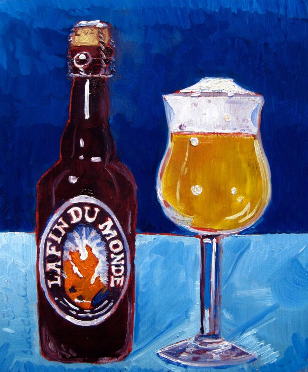Year of Beer 01.31 La Fin Du Monde by Unibroue. Oil on panel, 8"x10".