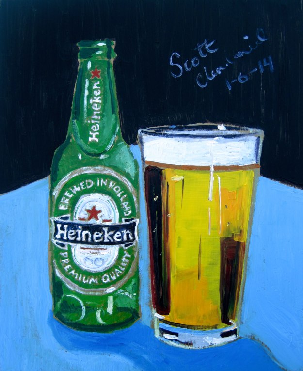 Year of Beer Paintings, 01.06, Heineken. Oil on panel, 8"x10".