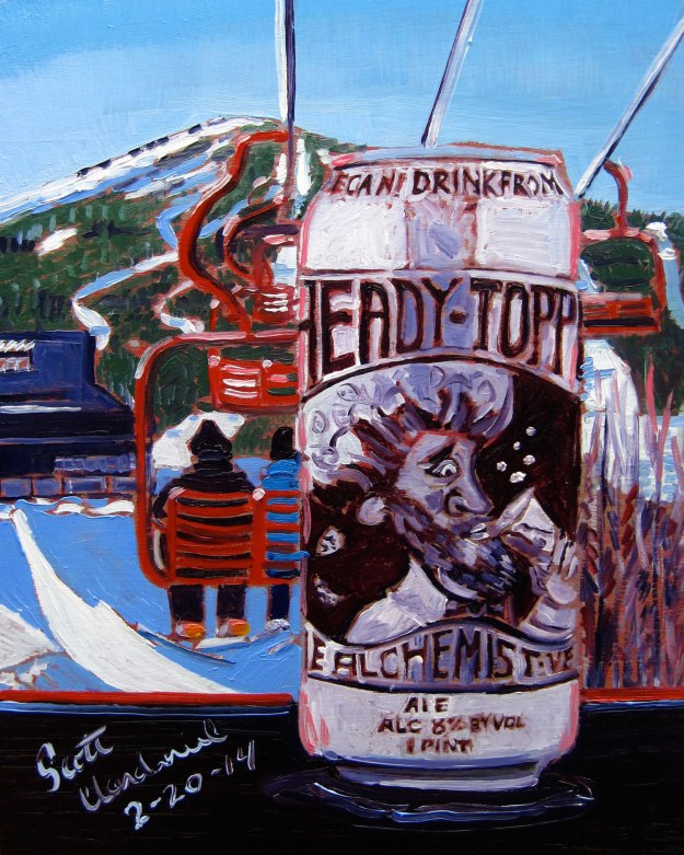 Year of Beer 02.20. Heady Topper Double IPA by The Alchemist. Oil on panel, 8"x10".