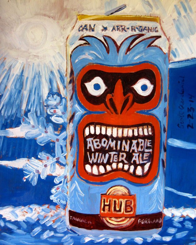 Year of Beer 02.23. Abominable Winter Ale by Hopworks Urban Brewery. Oil on panel, 8"x10".