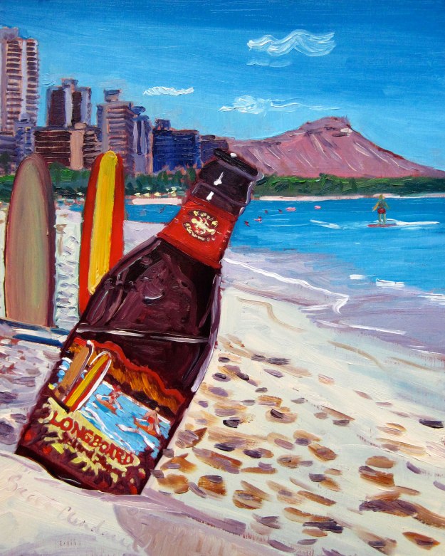 Year of Beer 03.04. Longboard Island Lager by Kona Brewing Co. Oil on panel, 8"x10".