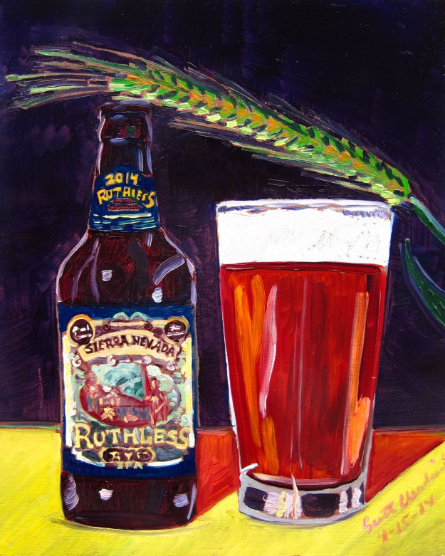 Beer painting of ruthless rye ipa by sierra nevada brewing chico california year of beer paintings