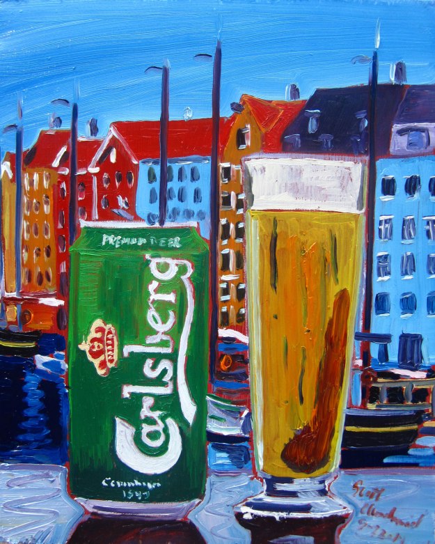 Beer Painting of Carlsberg beer from denmark year of beer paintings