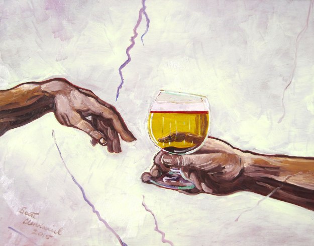 Sistine Chapel God and Adam touch hands Michelangelo painting beer