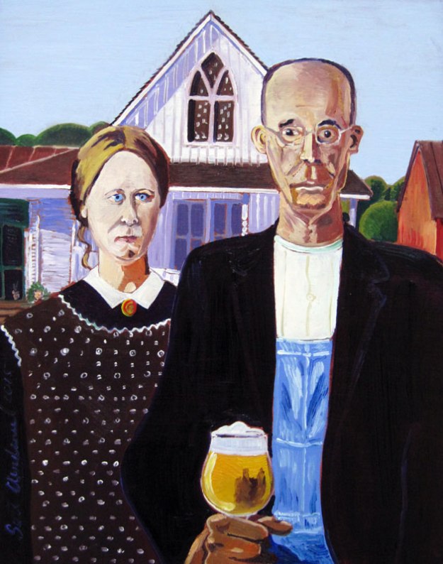 American Gothic Parody, American Goblet Beer Painting by Scott Clendaniel