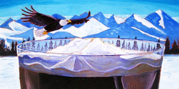 Bald Eagle and Alaska Mountains Beer Painting by Scott Clendaniel