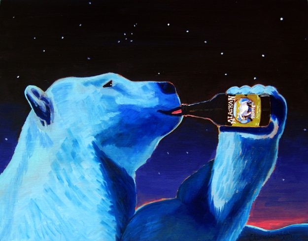 Thirsty Thursday Beer Painting #77 by Scott Clendaniel. June 16, 2016. White wit style ale by Alaskan Brewing Co. 11"x14", oil on panel.