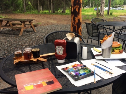 My painting set-up, the inspiration, and lunch.
