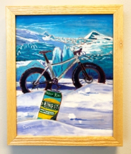 Fat Bike and King Street Beer Can custom painting. 8"x10", oil on panel.