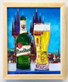 Pilsner Urquell custom beer painting. 8"x10", oil on panel.