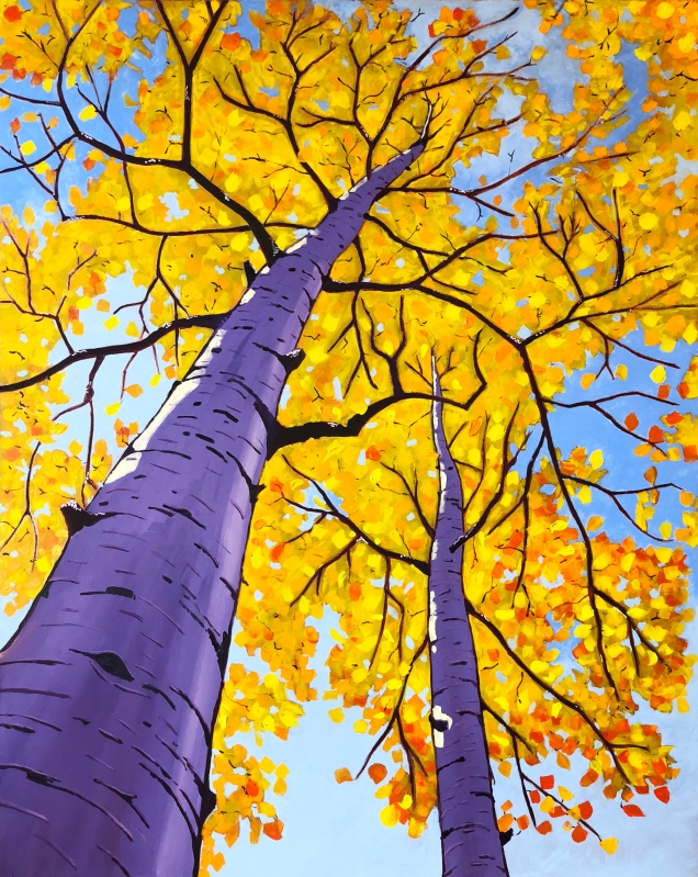 large oil painting of a birch by scott clendaniel