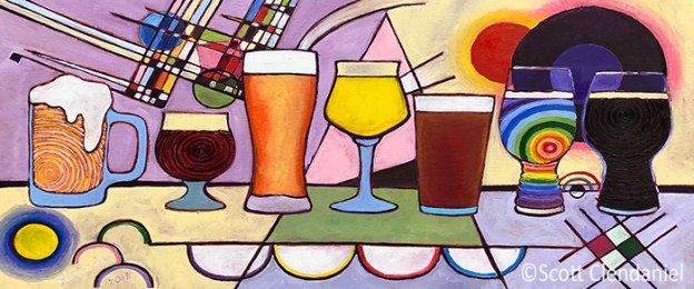 Thirsty Thursday Beer Painting #158. Beer Glass Styles. 24"x12", oil on panel. By Scott Clendaniel.